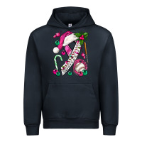 Navy Pink Christmas Breast Cancer Ribbon Baseball Urban Hoodie - BundleAndBundleShop