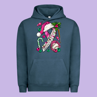 Pink Christmas Breast Cancer Ribbon Baseball Urban Hoodie Designed By Bundleandbundleshop