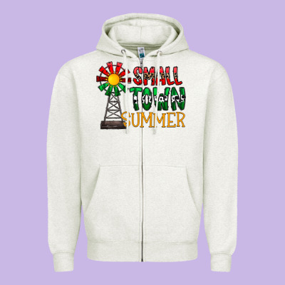 Small Town Summer Zipper Hoodie Designed By Cowhidedigitalart
