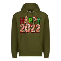 Army Green happy 2022 with christmas tree cake Premium Hoodie - AdoDesignShop
