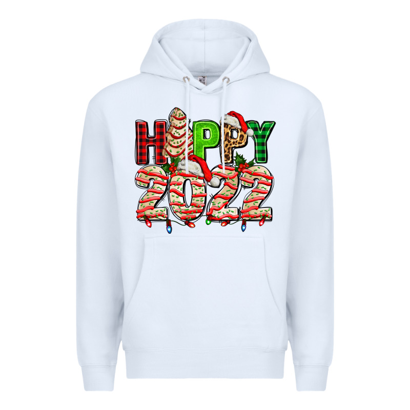 Happy 2022 With Christmas Tree Cake Premium Hoodie by AdoDesignShop | Teevron