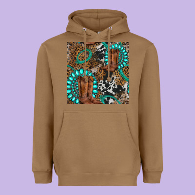 Cowboy Boot And Gemstone Heavyweight Hoodie Designed By Bundleandbundleshop