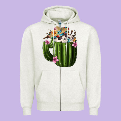 Day Of The Dead Mexican Cactus Zipper Hoodie Designed By Fadigitalartstudio