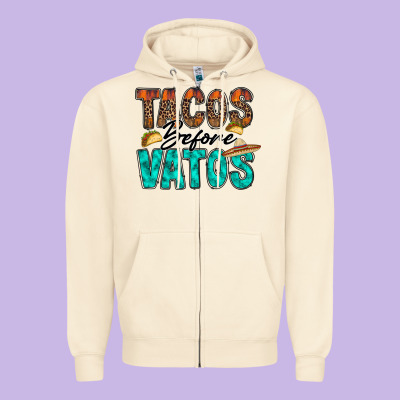 Tacos Before Vatos Zipper Hoodie Designed By Racoondesign