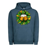 Pigment Midnight Navy St. Patricks Sunflower With Beer Urban Hoodie - BundleAndBundleShop