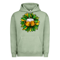 Pigment Oil Green St. Patricks Sunflower With Beer Urban Hoodie - BundleAndBundleShop