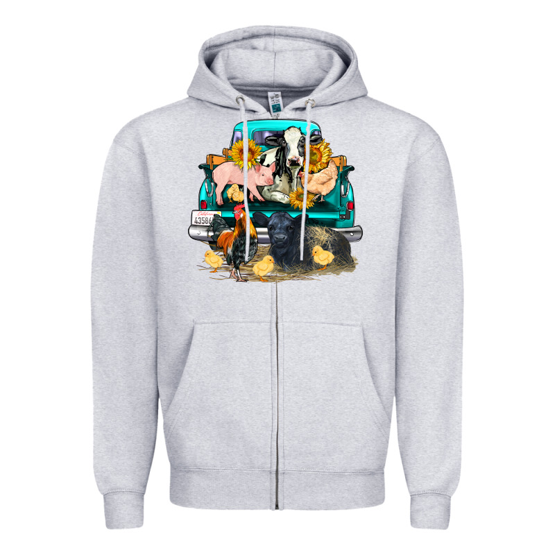 Farm Truck Farm Animals Zipper Hoodie by FaDigitalArtStudio | Teevron