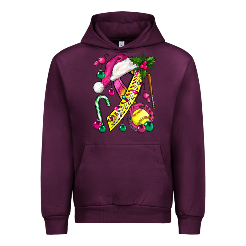 Pink Christmas Breast Cancer Ribbon Softball Urban Hoodie by BundleAndBundleShop | Teevron