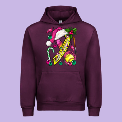 Pink Christmas Breast Cancer Ribbon Softball Urban Hoodie Designed By Bundleandbundleshop
