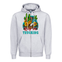 Heather Grey keep on trucking with western truck Zipper Hoodie - HRA Design Shop