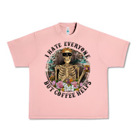 Salmon I Hate Everyone But Coffee Helps With Flowers Urban Heavy Tee - RanaPortraitStore