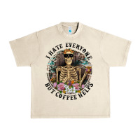 Sandshell I Hate Everyone But Coffee Helps With Flowers Urban Heavy Tee - RanaPortraitStore