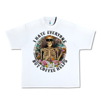 White I Hate Everyone But Coffee Helps With Flowers Urban Heavy Tee - RanaPortraitStore