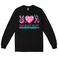 Black Peace Love Cure Breast Cancer Awareness Long Sleeve Tee - texasbilliewilder
