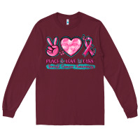 Burgundy Peace Love Cure Breast Cancer Awareness Long Sleeve Tee - texasbilliewilder