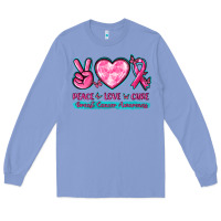 Colony Blue Peace Love Cure Breast Cancer Awareness Long Sleeve Tee - texasbilliewilder