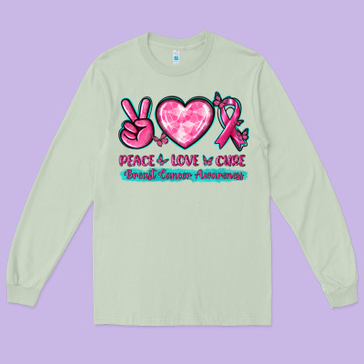 Peace Love Cure Breast Cancer Awareness Long Sleeve Tee Designed By Texasbilliewilder