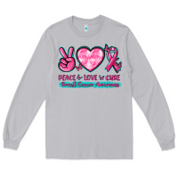 Moon Dust Peace Love Cure Breast Cancer Awareness Long Sleeve Tee - texasbilliewilder