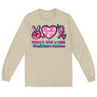 Mushroom Peace Love Cure Breast Cancer Awareness Long Sleeve Tee - texasbilliewilder