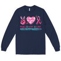Navy Peace Love Cure Breast Cancer Awareness Long Sleeve Tee - texasbilliewilder