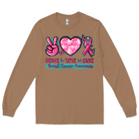 Toasted Coconut Peace Love Cure Breast Cancer Awareness Long Sleeve Tee - texasbilliewilder