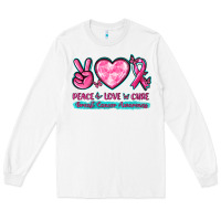 White Peace Love Cure Breast Cancer Awareness Long Sleeve Tee - texasbilliewilder