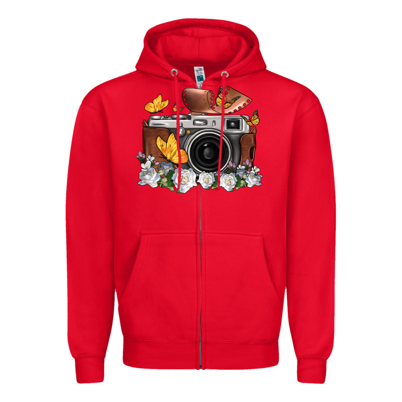 Floral Butterfly Film Roll Vintage Camera Zipper Hoodie by FaDigitalArtStudio | Teevron