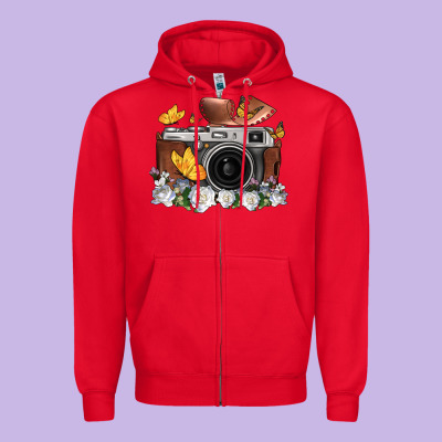 Floral Butterfly Film Roll Vintage Camera Zipper Hoodie Designed By Fadigitalartstudio