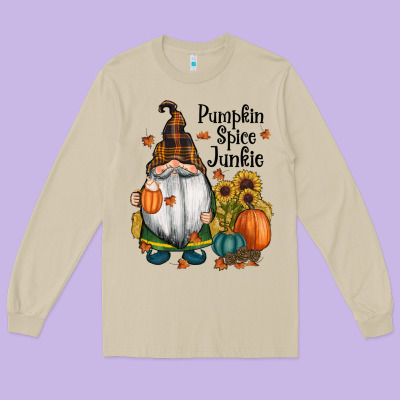 Pumpkin Spice Junkie Long Sleeve Tee Designed By Ranaportraitstore