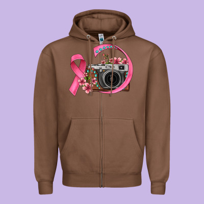 Floral Cancer Ribbon Vintage Camera Zipper Hoodie Designed By Fadigitalartstudio