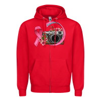 Red floral cancer ribbon vintage camera Zipper Hoodie - FaDigitalArtStudio