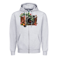 Heather Grey floral eucalyptus film roll vintage camera Zipper Hoodie - FaDigitalArtStudio