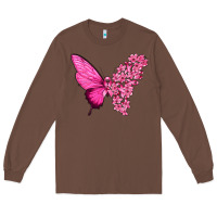 Chestnut Pink Flowers and Breast Cancer Ribbon Butterfly Long Sleeve Tee - texasbilliewilder