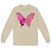 Mushroom Pink Flowers and Breast Cancer Ribbon Butterfly Long Sleeve Tee - texasbilliewilder