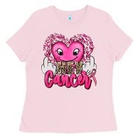 Bubblegum Pink hey cancer with middle fingers Ladies Tee - AdoDesignShop