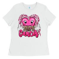 White hey cancer with middle fingers Ladies Tee - AdoDesignShop