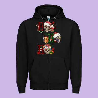 Ho Ho Ho Skull Zipper Hoodie Designed By Fadigitalartstudio