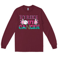 Burgundy Strike Out Cancer Baseball Long Sleeve Tee - texasbilliewilder
