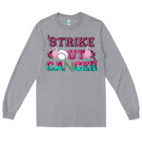 Heather Grey Strike Out Cancer Baseball Long Sleeve Tee - texasbilliewilder
