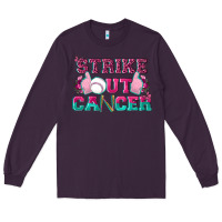 Plum Strike Out Cancer Baseball Long Sleeve Tee - texasbilliewilder