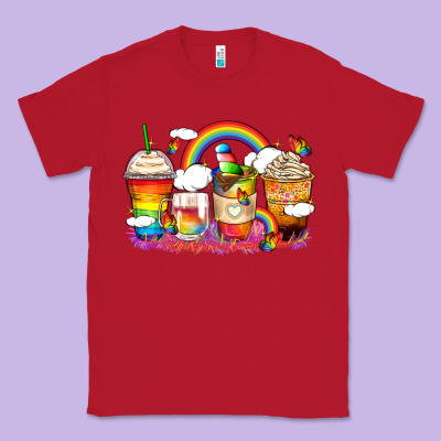 Rainbow Coffee Cups Classic Tee Designed By Zillion Design Studio