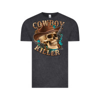 Vintage Black cowboy killer with skull Vintage Tee - texasbilliewilder