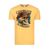 Vintage Mustard cowboy killer with skull Vintage Tee - texasbilliewilder