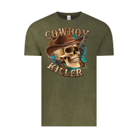 Vintage Olive cowboy killer with skull Vintage Tee - texasbilliewilder