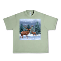 Oil Green winter deer Urban Heavy Tee - BarkalooDesign