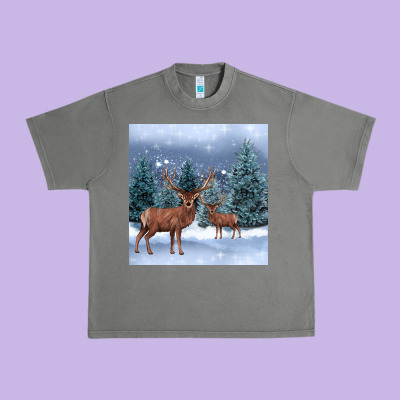 Winter Deer Urban Heavy Tee Designed By Barkaloodesign