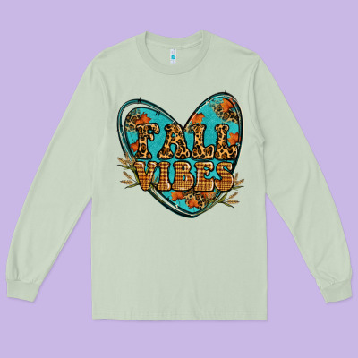 Fall Vibes Heart Long Sleeve Tee Designed By Ranaportraitstore