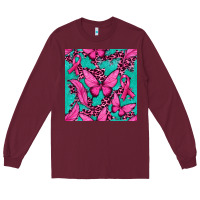 Burgundy Pink Butterfly with Ribbon Cancer Long Sleeve Tee - texasbilliewilder