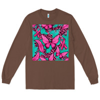 Chestnut Pink Butterfly with Ribbon Cancer Long Sleeve Tee - texasbilliewilder