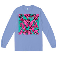 Colony Blue Pink Butterfly with Ribbon Cancer Long Sleeve Tee - texasbilliewilder